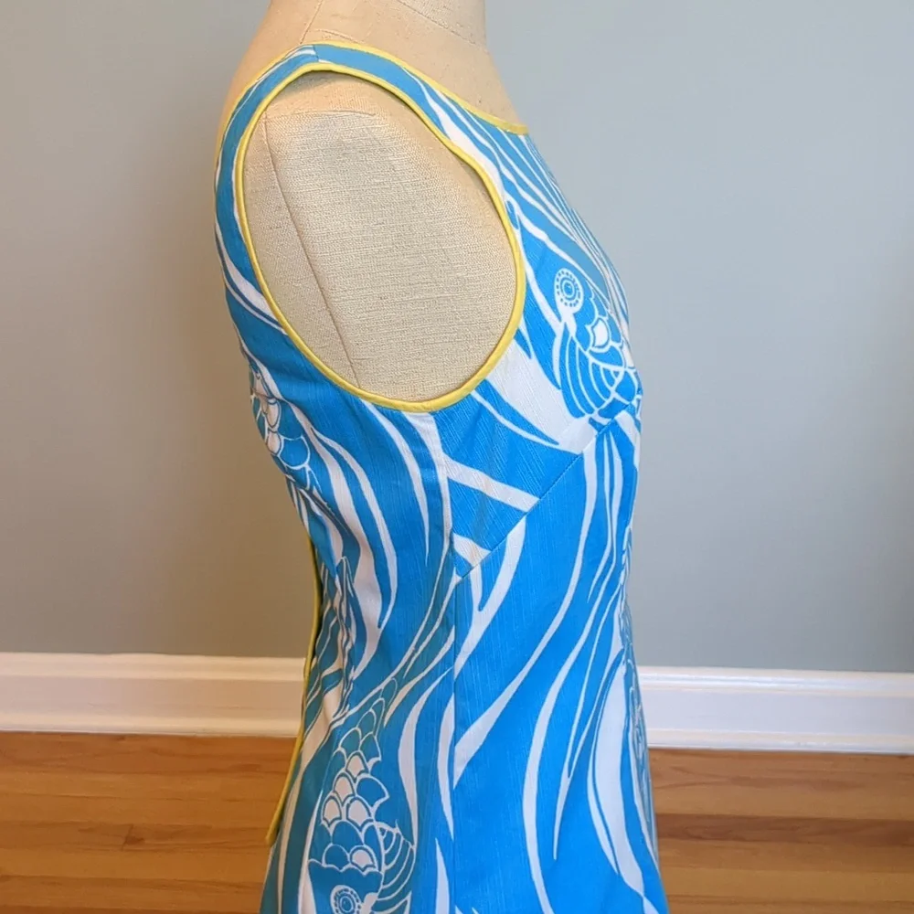 Lilly Pulitzer Delia Shift Resort White, Blue & Yellow Joe Fish Dress size 4 - Picture 8 of 16